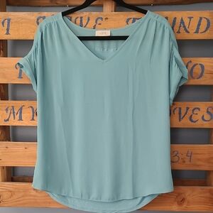 LOFT Women's Sky Blue V-Neck Blouse